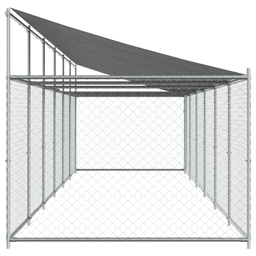 Gabbia Cani con Tetto e Porta Grigia 12x2x2 m Acciaio Zincato 3209572