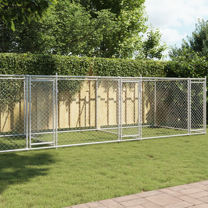 Gabbia per Cani con Porte Grigia 8x2x1,5 m in Acciaio Zincato 3209575