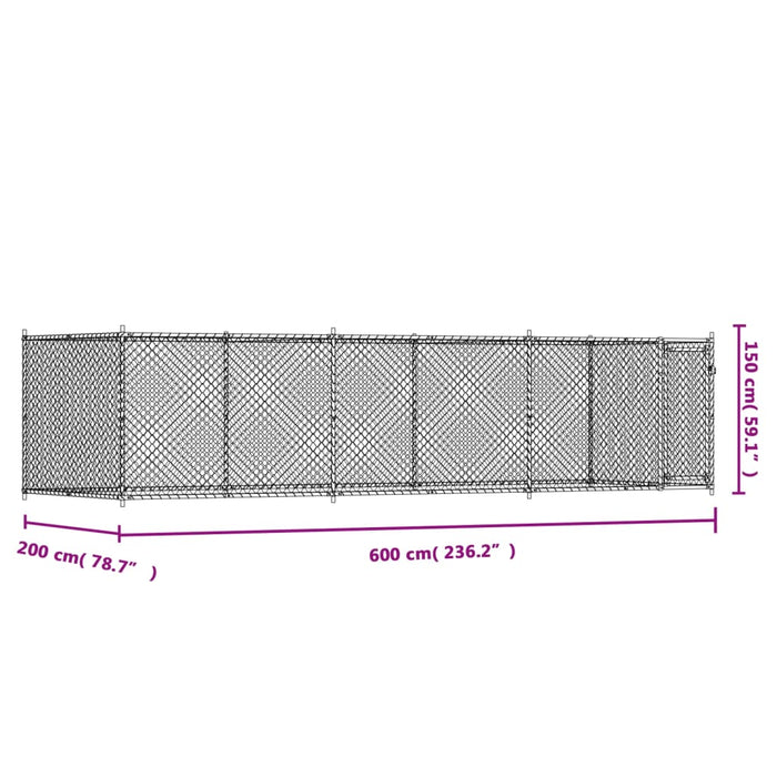 Gabbia per cani con porta 6 x 2 x 1,5 m acciaio zincato grigio 02_0041620
