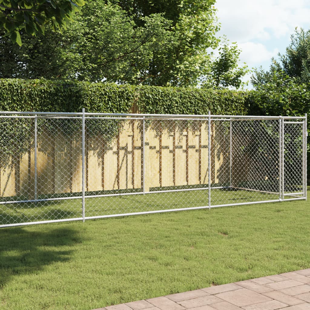 Gabbia per Cani con Porta Grigia 8x2x1,5 m in Acciaio Zincato 3209580