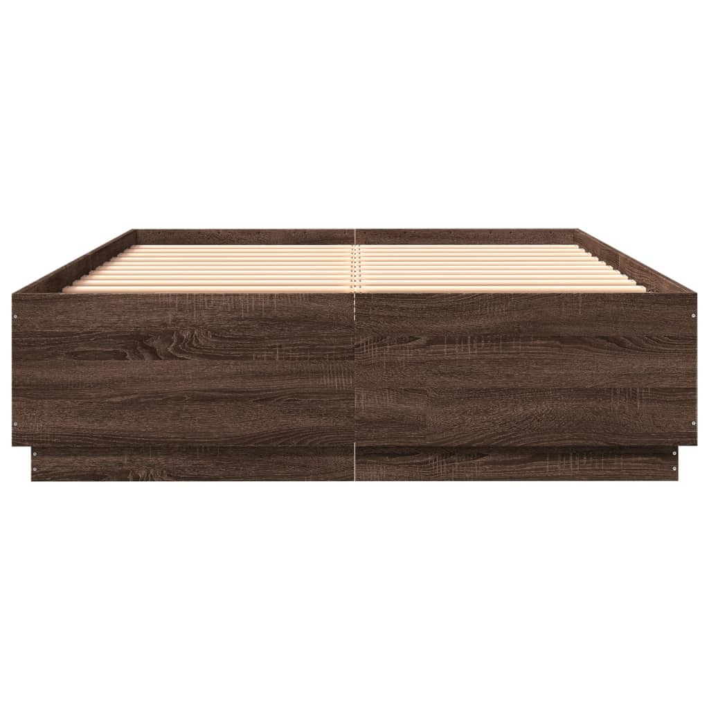 Giroletto Luci LED-Struttura Letto con LED Rovere Marrone 150x200 cm Legno Multistrato