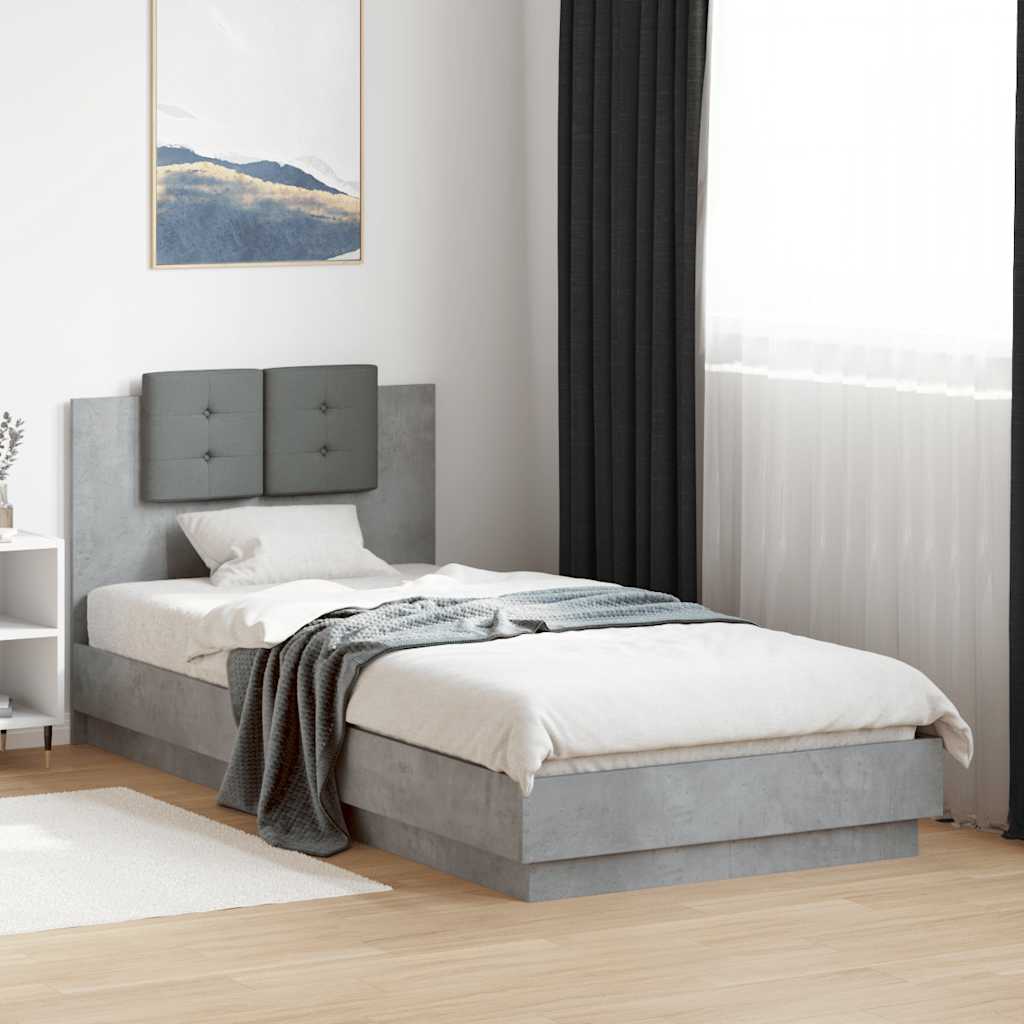 Giroletto Testiera-Struttura Letto Grigio Cemento 90x200 cm Legno Multistrato 540459