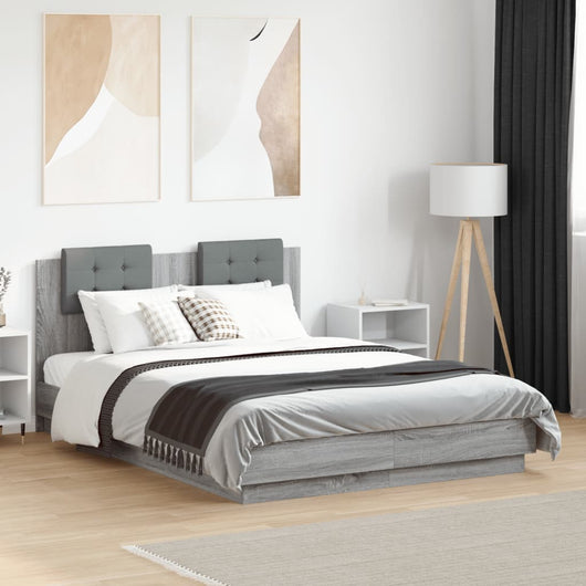 Giroletto Testiera-Struttura Letto Grigio Sonoma 135x190 cm Legno Multistrato 325727