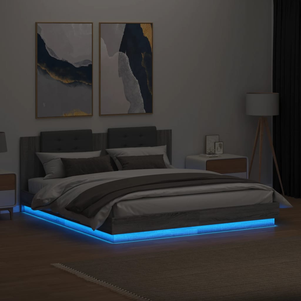 Giroletto con Testiera e LED Grigio Sonoma 180x200 cm 3209994