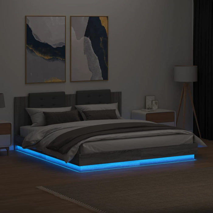Giroletto con Testiera e LED Grigio Sonoma 180x200 cm 3209994