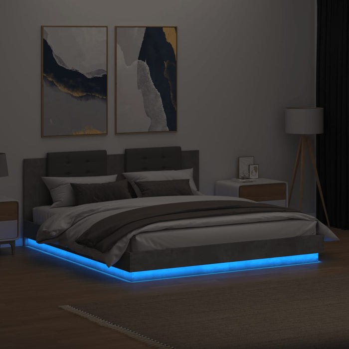 Giroletto con Testiera e LED Grigio Cemento 160x200 cm 3209999