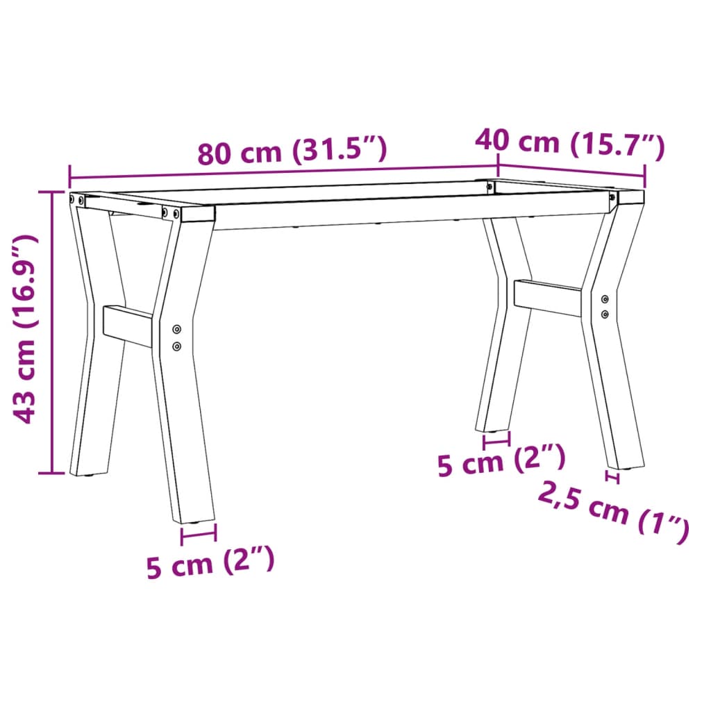 Telaio Gambe a Y per Tavolino da Salotto-Gamba per Tavolo 80x40x43 cm in Acciaio