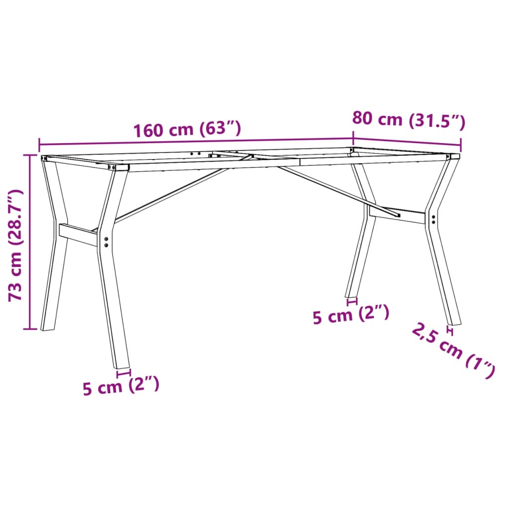 Telaio Gambe a Y per Tavolo da Pranzo 160x80x73 cm in Acciaio 357936