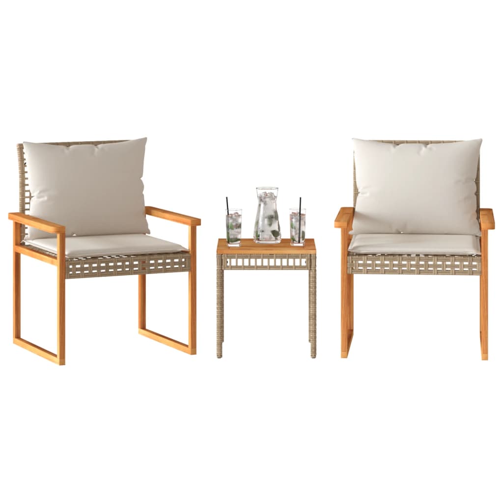 Set da Bistrò 3 pz con Cuscini Beige Misto Polyrattan e Acacia 365861