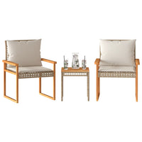 Set da Bistrò 3 pz con Cuscini Beige Misto Polyrattan e Acacia 365861