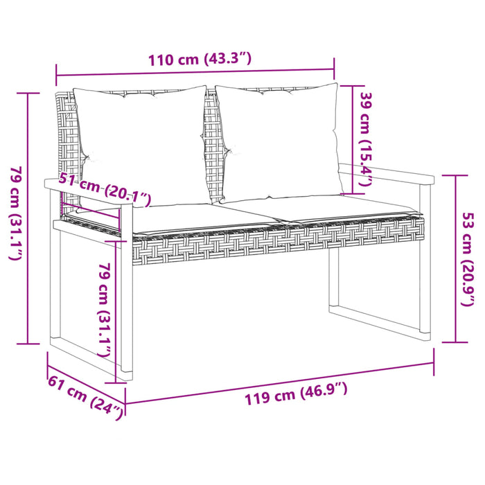 Panca da Giardino con Cuscino Beige Misto Polyrattan e Acacia