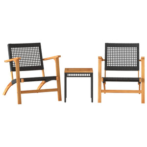 Set da Bistrot 3 pz Nero in Polyrattan e Legno Massello Acacia 365866