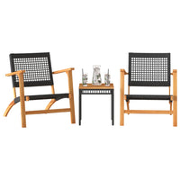 Set da Bistrot 3 pz Nero in Polyrattan e Legno Massello Acacia 365866