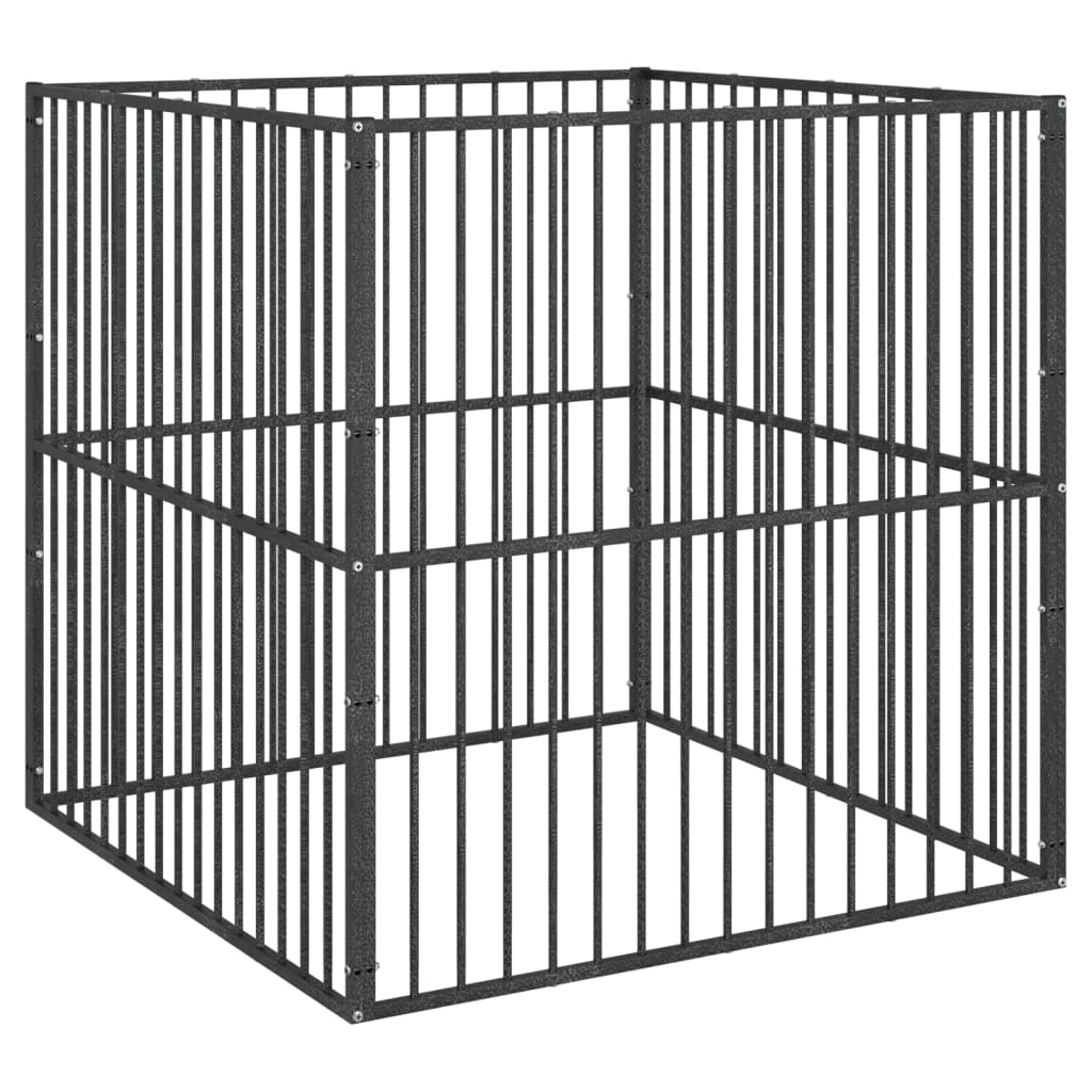 Parco per cani 4 pannelli in acciaio zincato nero 02_0043640