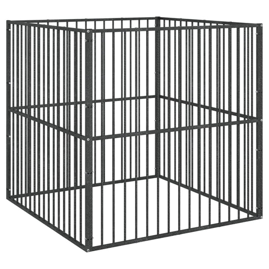 Parco per cani 4 pannelli in acciaio zincato nero 02_0043640