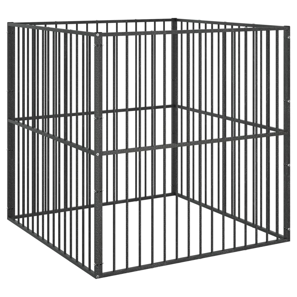 Parco per cani 4 pannelli in acciaio zincato nero 02_0043640