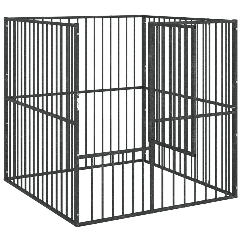 Box per Cani 4 Pannelli Nero Acciaio Zincato 172210