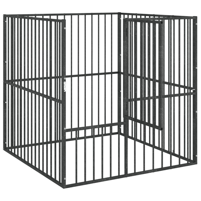 Parco per cani 4 pannelli in acciaio zincato nero 02_0043639