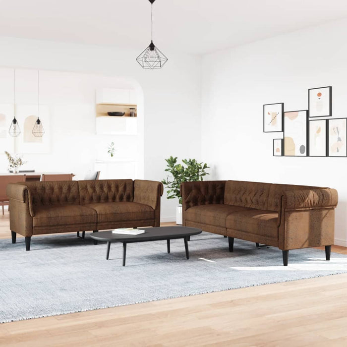 Set di Divani 2 pz Marrone in Tessuto