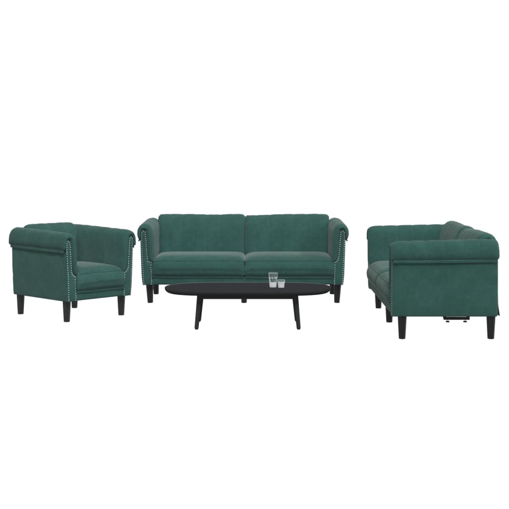Set di Divani 3 pz Verde Scuro in Vellutocod mxl 91736
