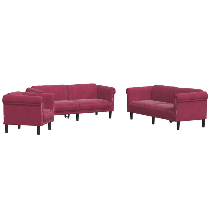 Set di Divani 3 pz Rosso Vino in Velluto 3209213