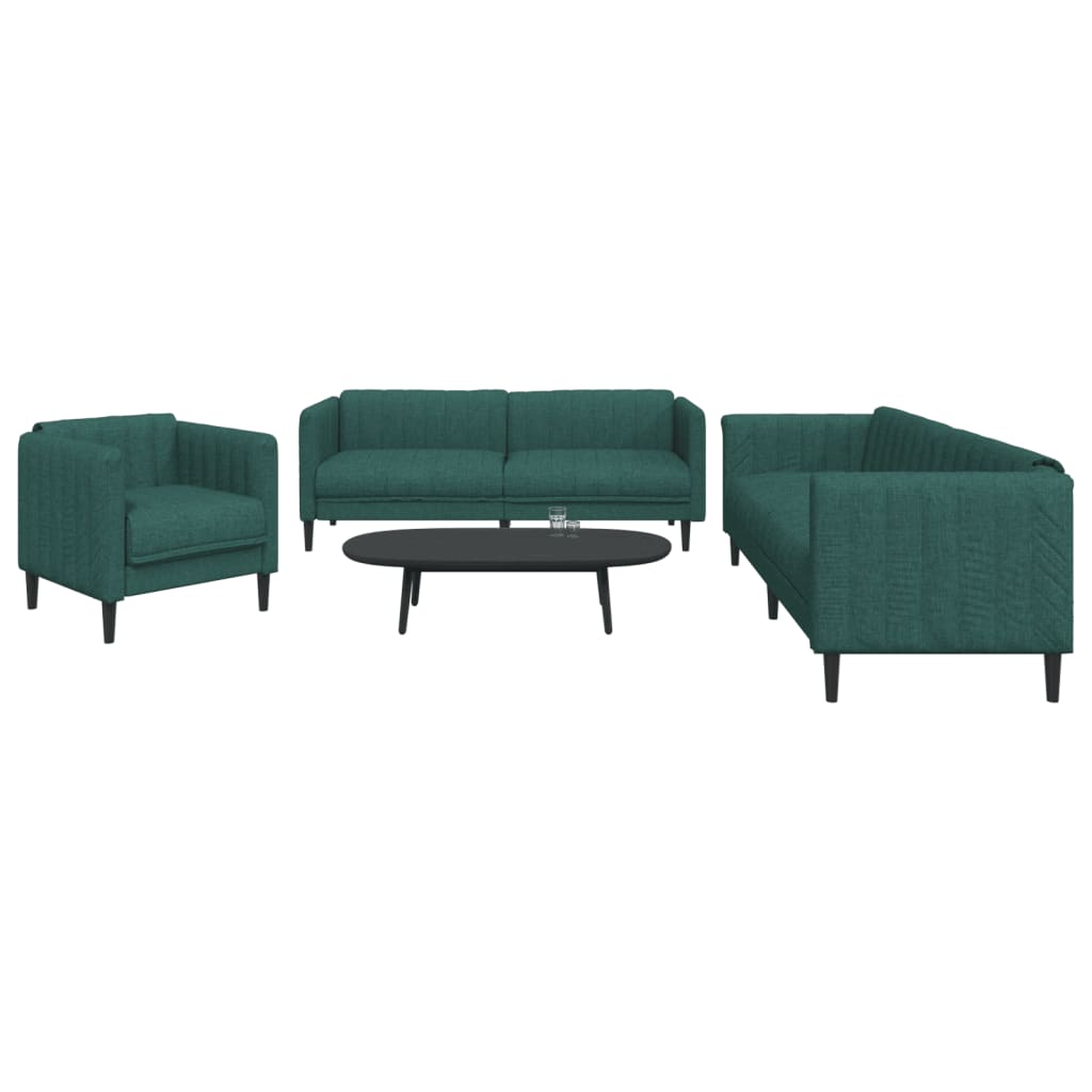 Set di Divani 3 pz Verde Scuro in Tessuto 3209233