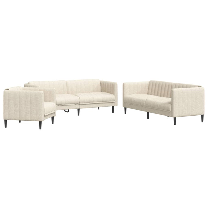 Set di Divani 3 pz Crema in Tessuto