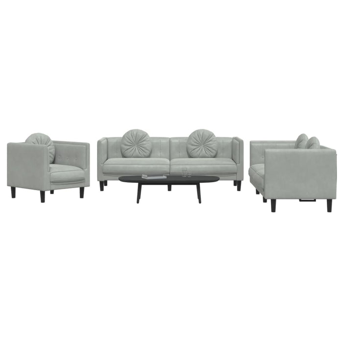 Set di Divani 3 pz con Cuscini Grigio Chiaro in Velluto 3209247