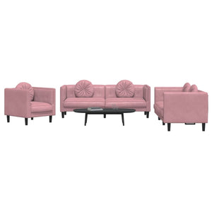 Set di Divani 3 pz con Cuscini Rosa in Velluto 3209250
