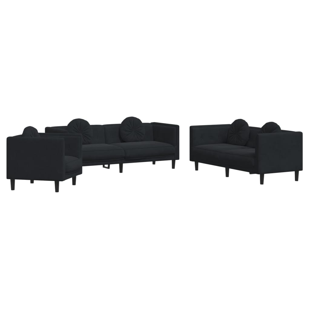 Set di Divani 3 pz con Cuscini Nero in Velluto 3209252