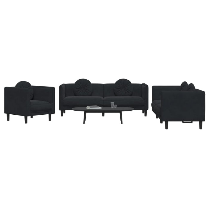 Set di Divani 3 pz con Cuscini Nero in Velluto 3209252