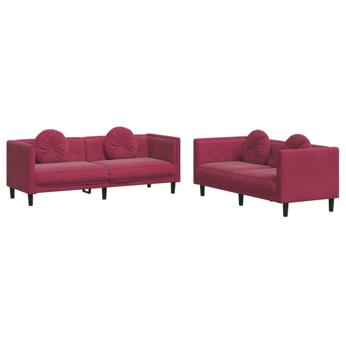 Set di Divani 2 pz con Cuscini Rosso Vino in Velluto 3209261