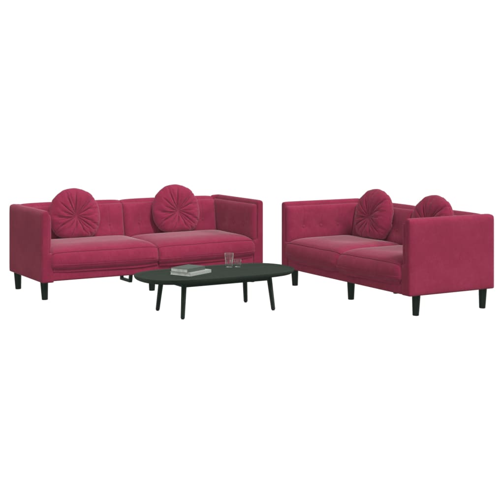 Set di Divani 2 pz con Cuscini Rosso Vino in Velluto 3209261