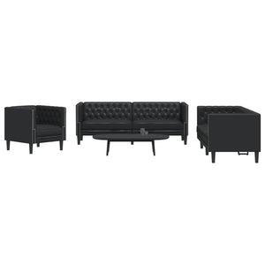 Set Divani Chesterfield 3pz Nero in Similpelle 3209267