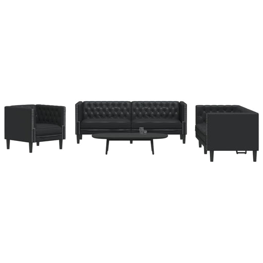 Set Divani Chesterfield 3pz Nero in Similpelle 3209267