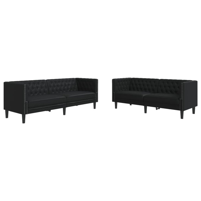 Set Divani Chesterfield 2pz Nero in Similpelle 3209274