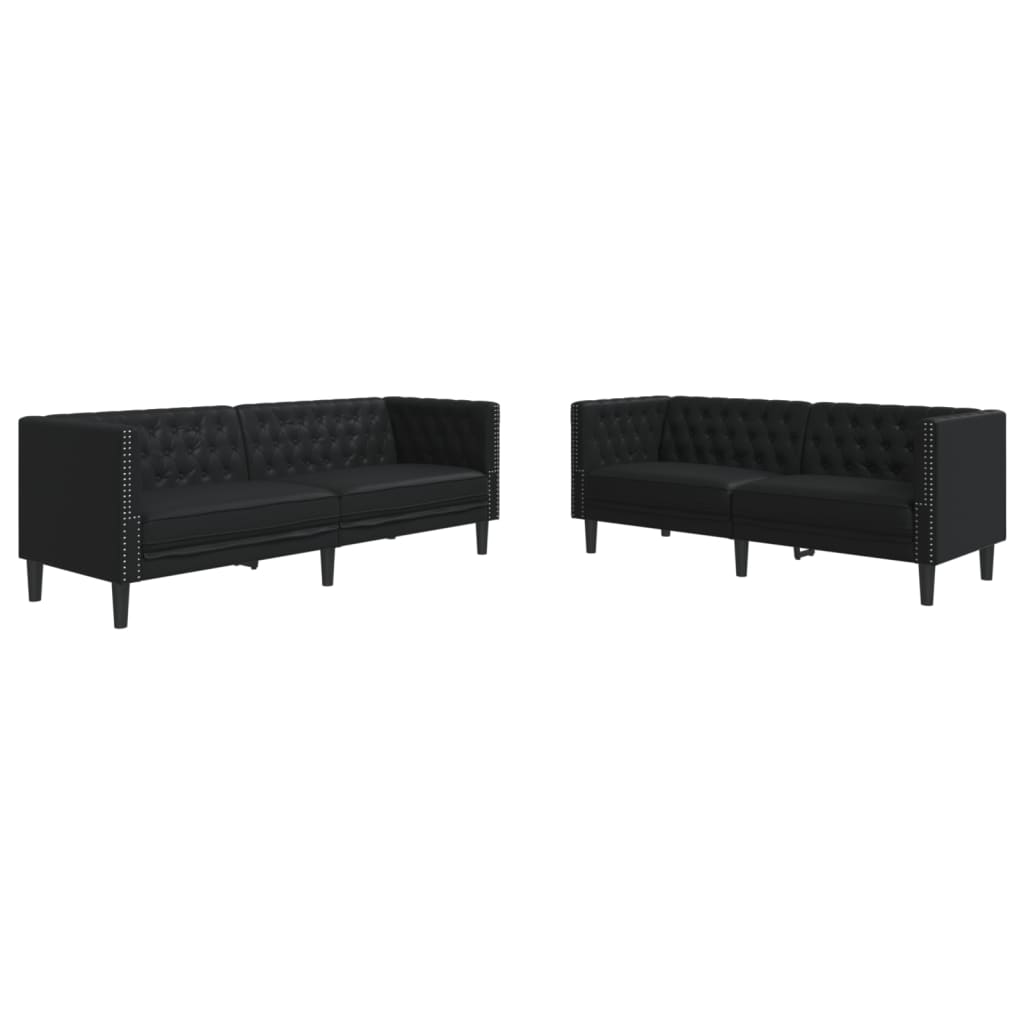 vidaXL Set Divani Chesterfield 2pz Nero in Similpelle