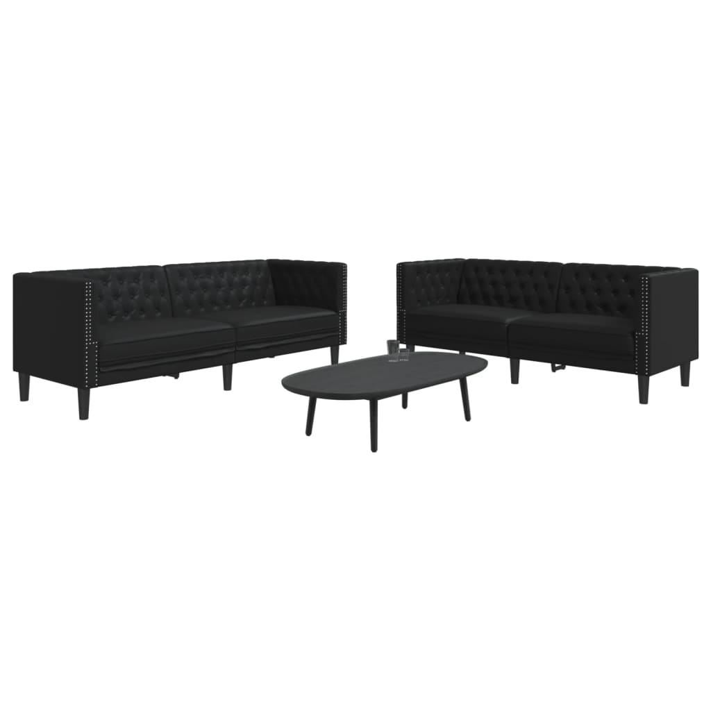 Set Divani Chesterfield 2pz Nero in Similpelle 3209274