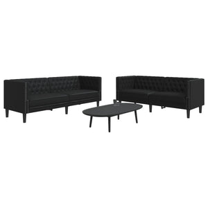 Set Divani Chesterfield 2pz Nero in Similpelle 3209274