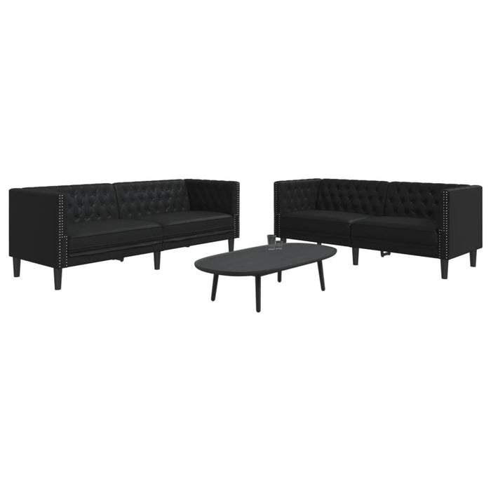 Set Divani Chesterfield 2pz Nero in Similpelle 3209274