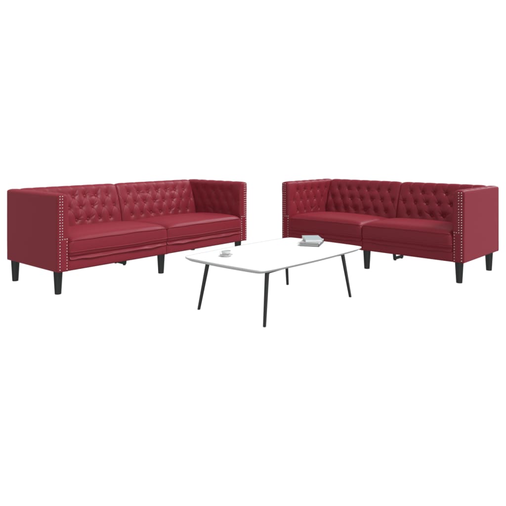 Sei Divani Chesterfield 2 pz Rosso Vino in Similpelle 3209278