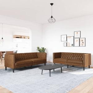 Set Divani Chesterfield 2pz Marrone in Similpelle Scamosciata 3209280