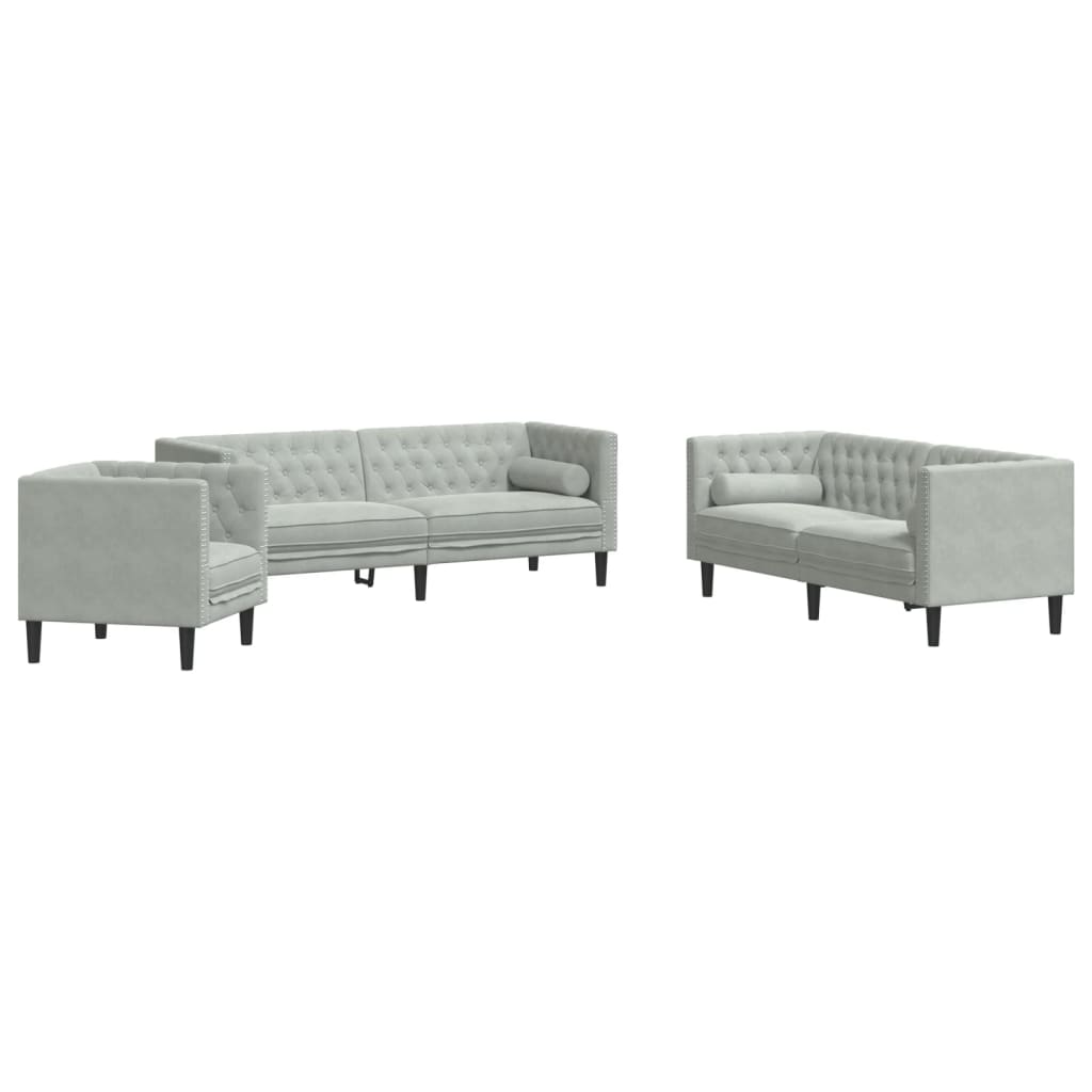 Set Divani Chesterfield 3pz con Cuscini Grigio Chiaro Velluto 3209281