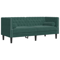 vidaXL Set Divani Chesterfield 3pz con Cuscini Verde Scuro Velluto