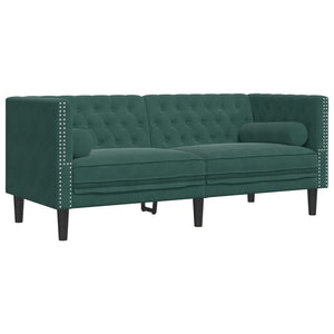 vidaXL Set Divani Chesterfield 3pz con Cuscini Verde Scuro Velluto