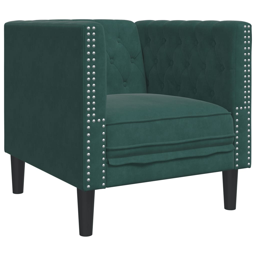 vidaXL Set Divani Chesterfield 3pz con Cuscini Verde Scuro Velluto