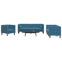 Set Divani Chesterfield 3pz con Cuscini Blu Velluto 3209289