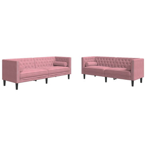 vidaXL Set Divani Chesterfield 2pz con Cuscini Rosa Velluto