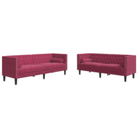 vidaXL Set Divani Chesterfield 2pz con Cuscini Rosso Vino Velluto