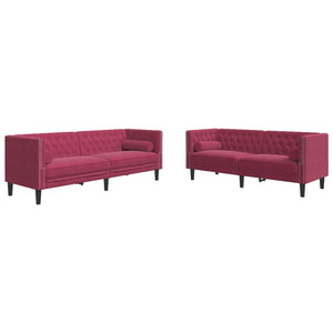 vidaXL Set Divani Chesterfield 2pz con Cuscini Rosso Vino Velluto
